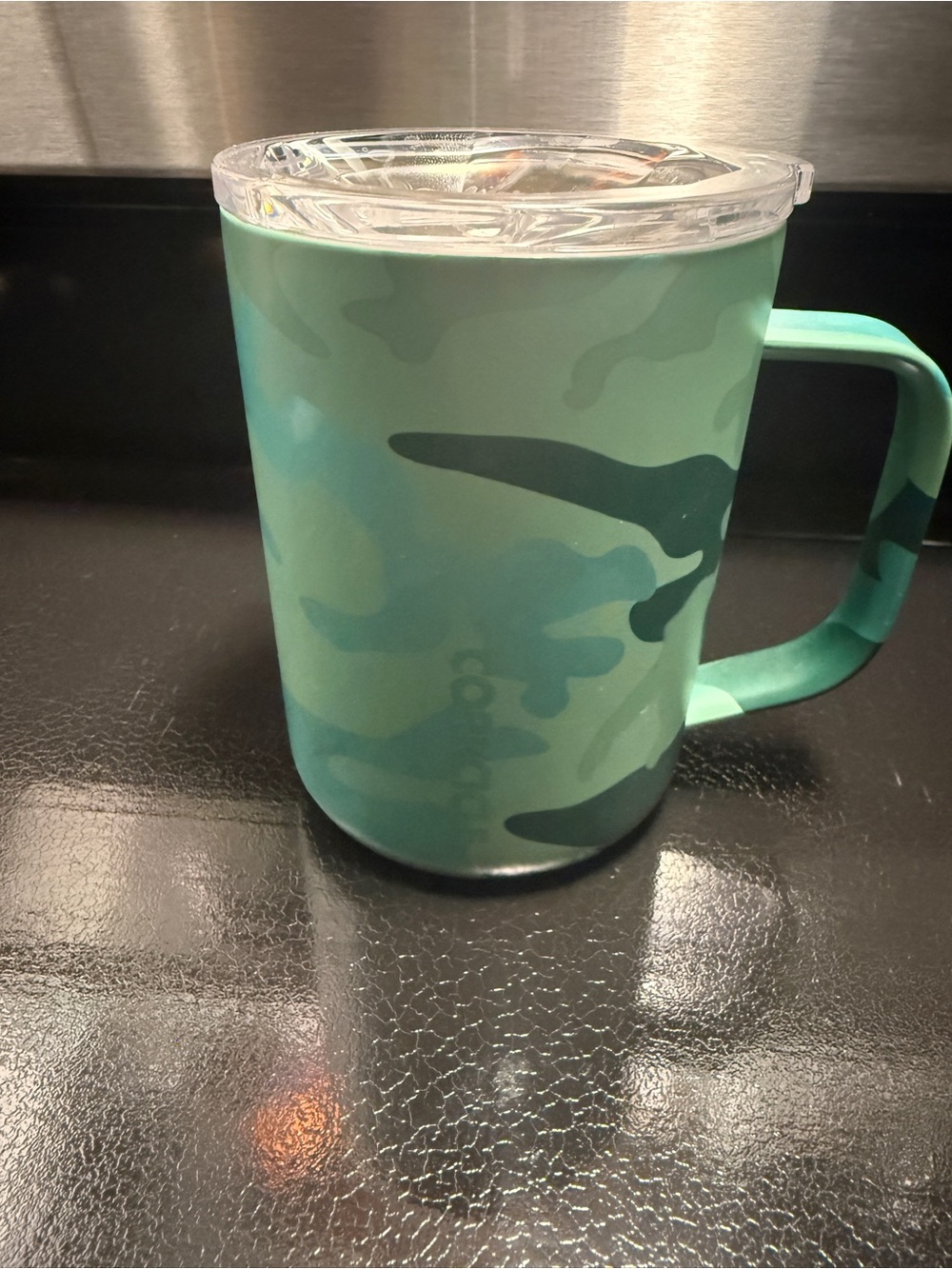 Corkcicle Mint Green Camo Insulated Mug with Clear Lid
